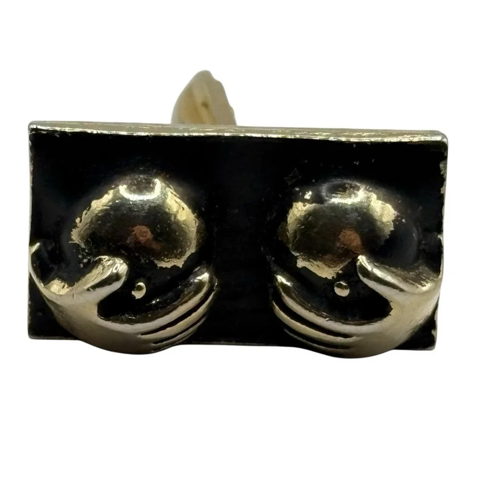 Boobs Breasts Cufflinks Naughty Gold Tone Black‎ Happy Hands Novelty Funny READ
